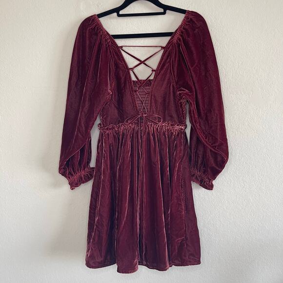 Free People Daphne Velvet Mini Dress in Roan Rouge - Picture 6 of 8
